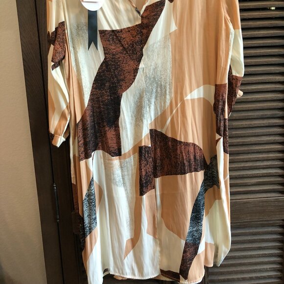 NWT Carmakoma brown peach abstract patterned dress M 18 - Picture 2 of 7